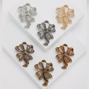 Vintage Crystal Diamond Pin Brooches Women Fashion Jewelry Ribbon Brooch Alloy Rhinestone Bow Brooch Pin For Clothes