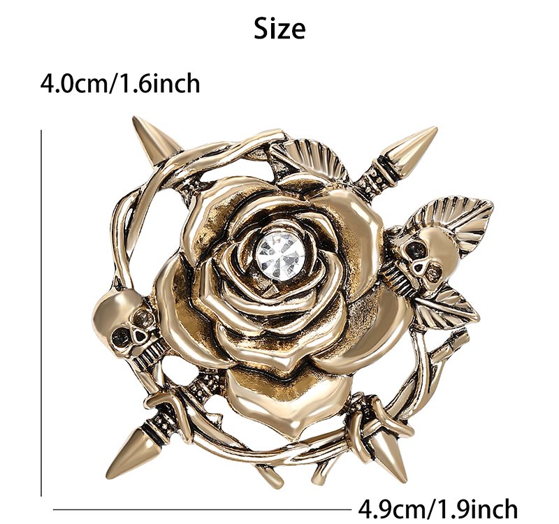 Vintage Fashion Jewelry Personality Metal Rose Brooch Pin Rose Flower Skull Brooch For Clothing