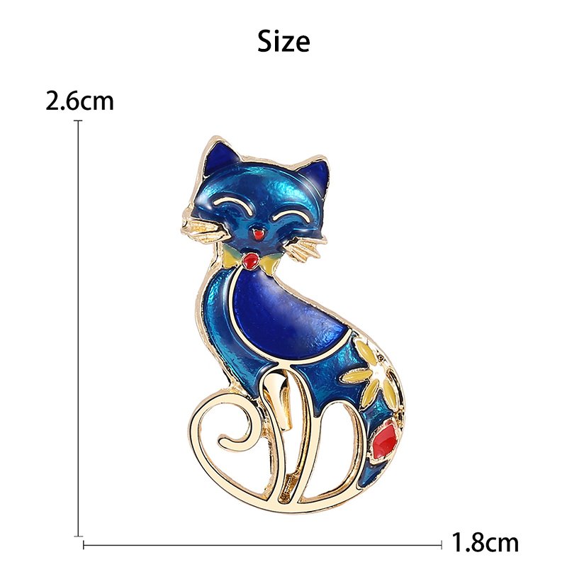 Personality Enamel Cat Brooch with Cubic Zirconia Dainty Drop Oil Animal Brooches for Lady