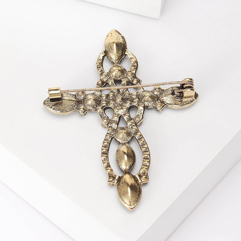 Vintage Diamante Crystal Lapel Pins Brooches Christening Feast Baptism Brooch Alloy Rhinestone Cross Brooch